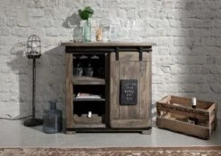 RAILWAY #240 Mobile Cantinetta In Legno Di Mango - Laccato / Grigio 80x40x82 -Massivmoebel24 09 312 772 1031 3