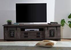 Mobile TV In Legno Di Mango 180x55x50 Grigio Scuro Laccato RAILWAY #246 11 Mobile TV In Legno Di Mango 180x55x50 Grigio Scuro Laccato RAILWAY #246 -Massivmoebel24 09 312 772 1036 3