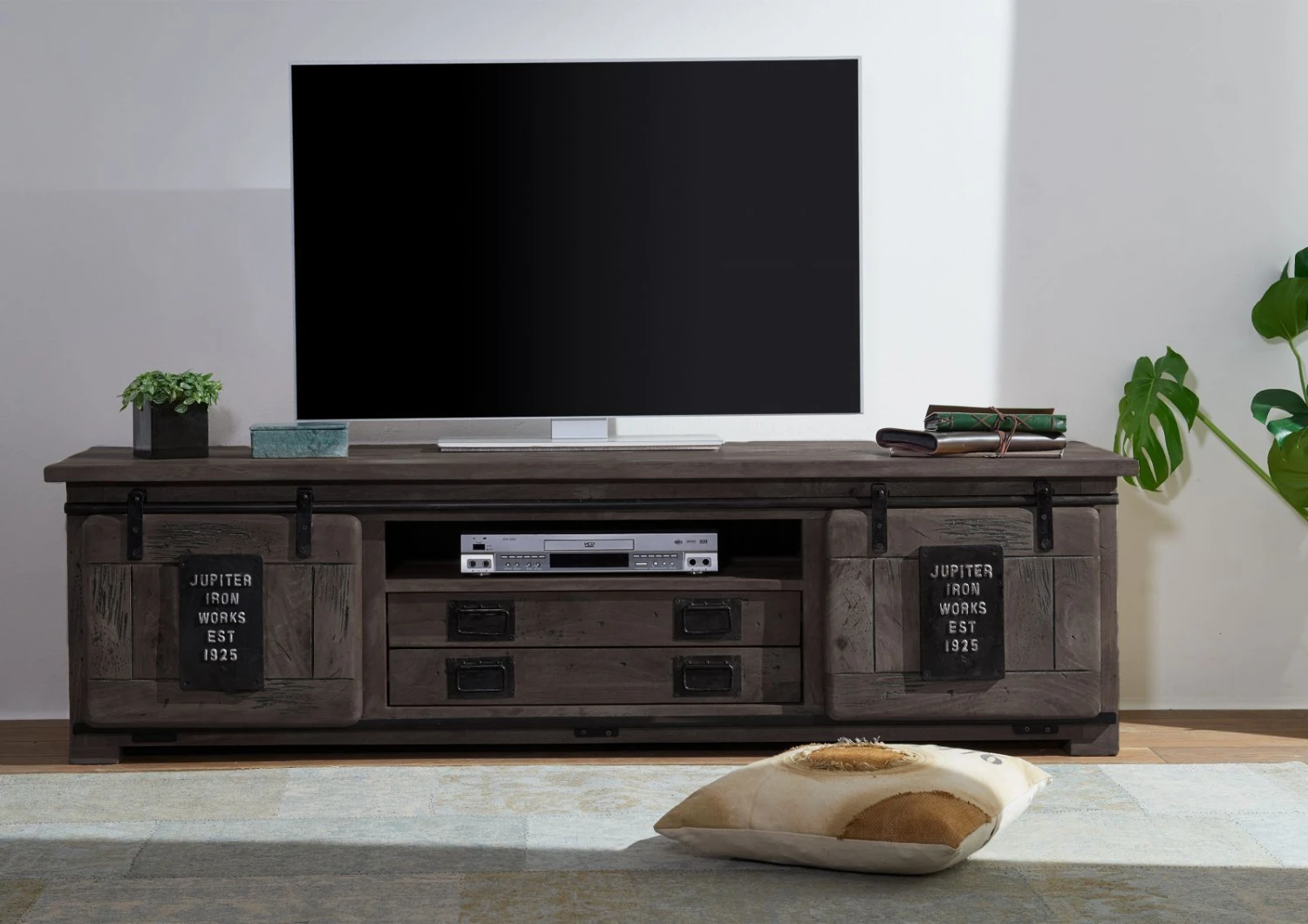 Mobile TV In Legno Di Mango 180x55x50 Grigio Scuro Laccato RAILWAY #246 5 Mobile TV In Legno Di Mango 180x55x50 Grigio Scuro Laccato RAILWAY #246 - immagine 3