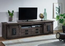 Mobile TV In Legno Di Mango 200x55x55 Grigio Scuro Laccato RAILWAY #248