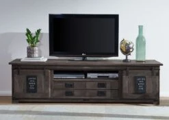 Mobile TV In Legno Di Mango 200x55x55 Grigio Scuro Laccato RAILWAY #248 -Massivmoebel24 09 312 772 1037 3