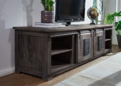 Mobile TV In Legno Di Mango 200x55x55 Grigio Scuro Laccato RAILWAY #248 -Massivmoebel24 09 312 772 1037 4