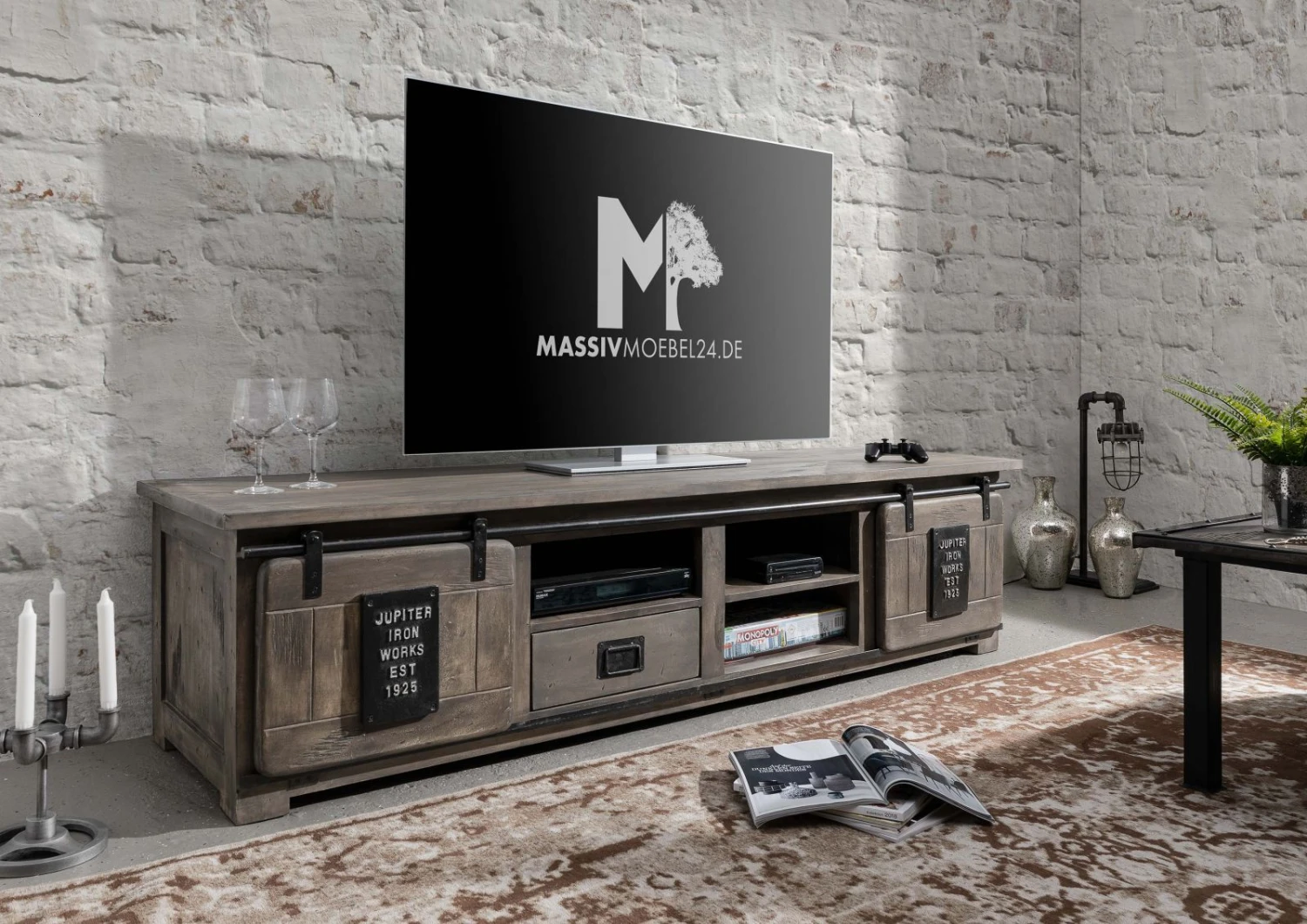 Mobile TV In Legno Di Mango 200x55x50 Grigio Scuro Laccato RAILWAY #251 3 Mobile TV In Legno Di Mango 200x55x50 Grigio Scuro Laccato RAILWAY #251