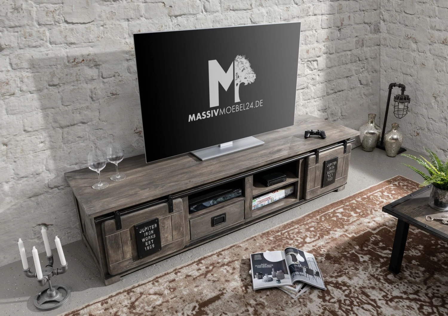 Mobile TV In Legno Di Mango 200x55x50 Grigio Scuro Laccato RAILWAY #251 4 Mobile TV In Legno Di Mango 200x55x50 Grigio Scuro Laccato RAILWAY #251 - immagine 2