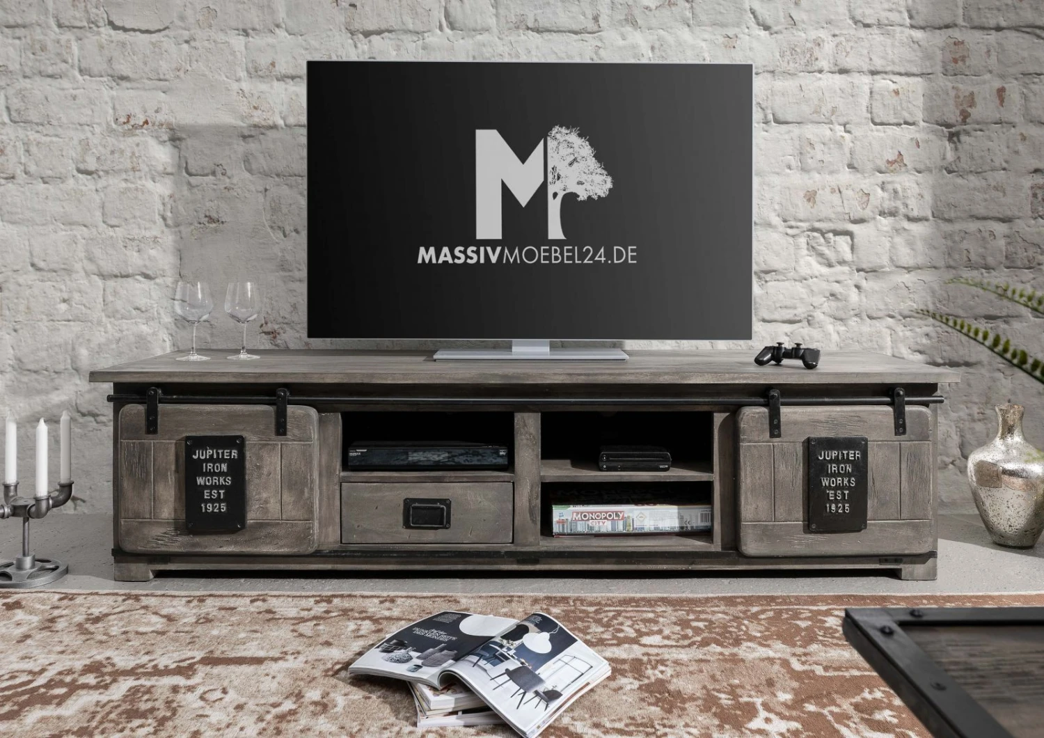 Mobile TV In Legno Di Mango 200x55x50 Grigio Scuro Laccato RAILWAY #251 5 Mobile TV In Legno Di Mango 200x55x50 Grigio Scuro Laccato RAILWAY #251 - immagine 3