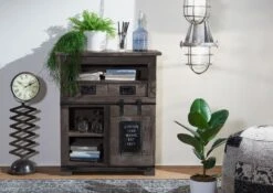 RAILWAY #252 Comò In Legno Di Mango - Laccato / Grigio 75x36x90 -Massivmoebel24 09 312 772 1039 3