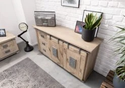 Credenza In Legno Di Mango 150x45x80 Sbiancato Laccato RAILWAY #300 -Massivmoebel24 09 312 772 2001 2