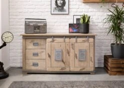 Credenza In Legno Di Mango 150x45x80 Sbiancato Laccato RAILWAY #300 -Massivmoebel24 09 312 772 2001 3