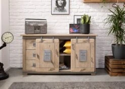 Credenza In Legno Di Mango 150x45x80 Sbiancato Laccato RAILWAY #300 -Massivmoebel24 09 312 772 2001 4