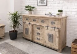 Credenza In Legno Di Mango 150x45x90 Sbiancato Laccato RAILWAY #319 -Massivmoebel24 09 312 772 2017 1