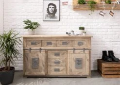 Credenza In Legno Di Mango 150x45x90 Sbiancato Laccato RAILWAY #319