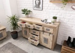 Credenza In Legno Di Mango 150x45x90 Sbiancato Laccato RAILWAY #319 -Massivmoebel24 09 312 772 2017 4