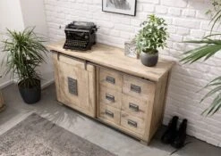 Credenza In Legno Di Mango 140x45x85 Sbiancato Laccato RAILWAY #321 12 Credenza In Legno Di Mango 140x45x85 Sbiancato Laccato RAILWAY #321 -Massivmoebel24 09 312 772 2019 2