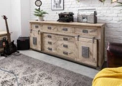 Credenza In Legno Di Mango 200x45x90 Sbiancato Laccato RAILWAY #322 -Massivmoebel24 09 312 772 2020 1