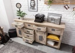 Credenza In Legno Di Mango 200x45x90 Sbiancato Laccato RAILWAY #322 -Massivmoebel24 09 312 772 2020 4