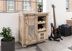 Porta Bottiglie In Legno Di Mango 80x40x82 Sbiancato Laccato RAILWAY #340