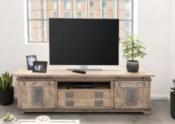 Mobile TV In Legno Di Mango 180x55x50 Sbiancato Laccato RAILWAY #346 -Massivmoebel24 09 312 772 2036 3