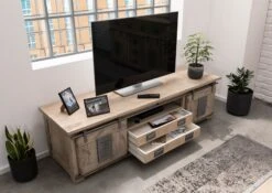 Mobile TV In Legno Di Mango 180x55x50 Sbiancato Laccato RAILWAY #346 -Massivmoebel24 09 312 772 2036 4