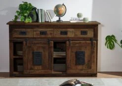 Sideboard Mango 150x45x90 Braun Lackiert RAILWAY #420 -Massivmoebel24 09 312 772 3018 03