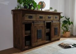 Sideboard Mango 150x45x90 Braun Lackiert RAILWAY #420 -Massivmoebel24 09 312 772 3018 04