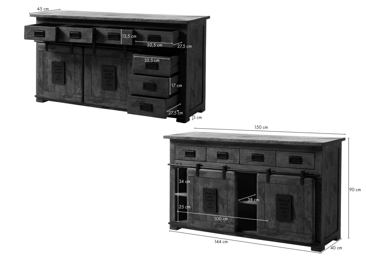 Credenza In Legno Di Mango 150x45x90 Sbiancato Laccato RAILWAY #320 10 Credenza In Legno Di Mango 150x45x90 Sbiancato Laccato RAILWAY #320 - immagine 8