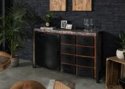 Credenza In Legno Di Legno Riciclato 143x43x90 Multicolore Laccato INDUSTRIAL #102