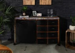 Credenza In Legno Di Legno Riciclato 143x43x90 Multicolore Laccato INDUSTRIAL #102 -Massivmoebel24 09 312 811 0102 3