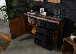 Credenza In Legno Di Legno Riciclato 143x43x90 Multicolore Laccato INDUSTRIAL #102 -Massivmoebel24 09 312 811 0102 4