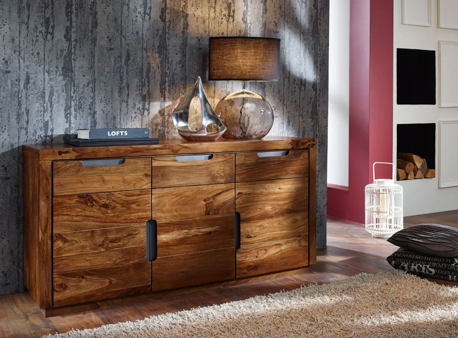 Credenza In Legno Di Sheesham / Palissandro 150x45x75 Noce Laccato DUKE #127 3 Credenza In Legno Di Sheesham / Palissandro 150x45x75 Noce Laccato DUKE #127