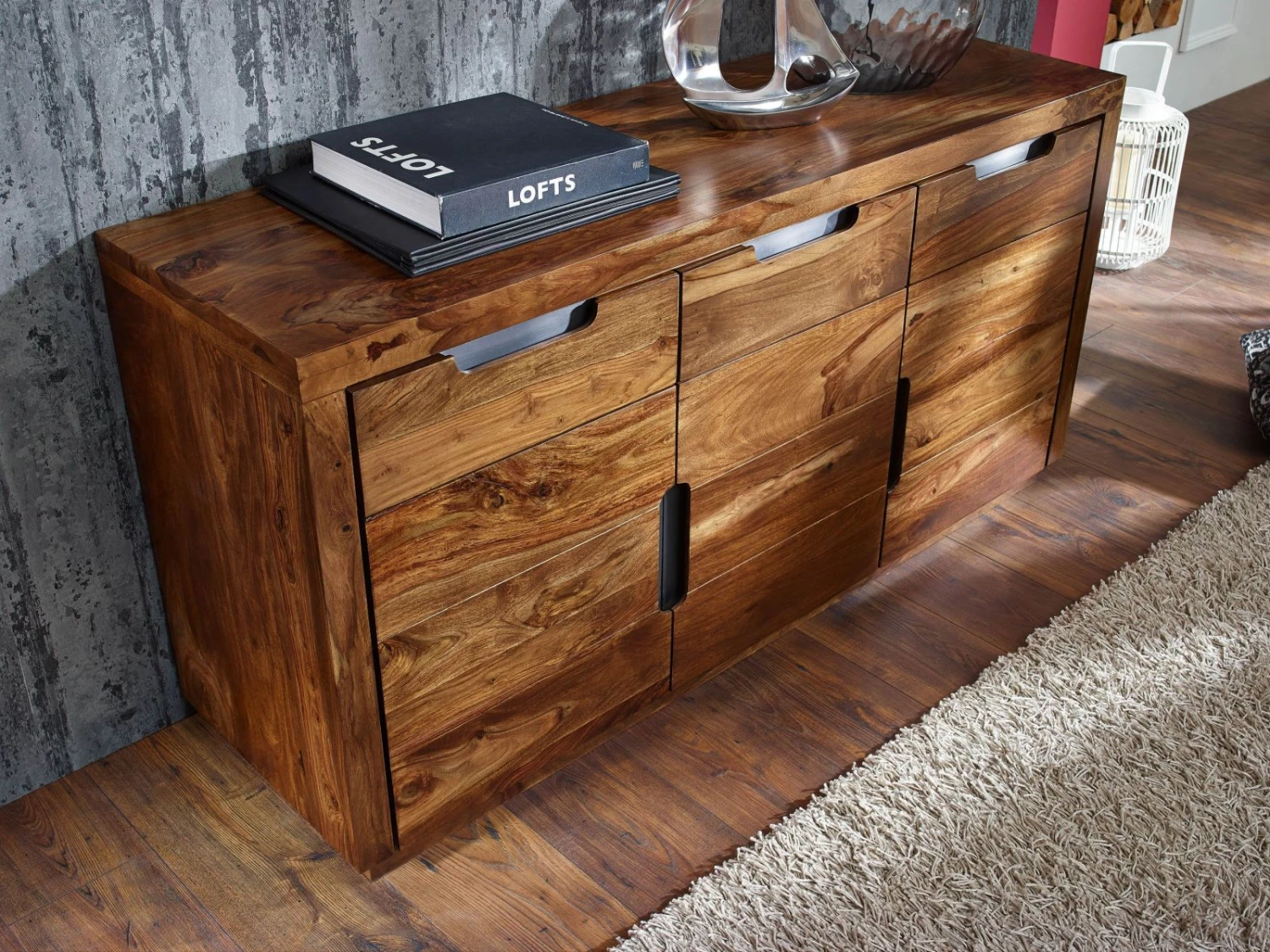 Credenza In Legno Di Sheesham / Palissandro 150x45x75 Noce Laccato DUKE #127 4 Credenza In Legno Di Sheesham / Palissandro 150x45x75 Noce Laccato DUKE #127 - immagine 2