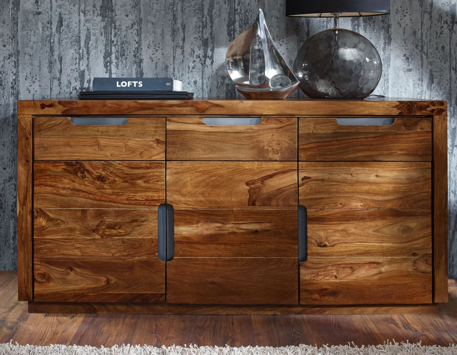 Credenza In Legno Di Sheesham / Palissandro 150x45x75 Noce Laccato DUKE #127 5 Credenza In Legno Di Sheesham / Palissandro 150x45x75 Noce Laccato DUKE #127 - immagine 3