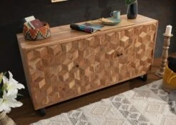 STILMÖBEL #101 Credenza In Legno Di Acacia - Laccato / Marrone Chiaro 160x46x84 -Massivmoebel24 09 312 823 0001 2