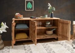 STILMÖBEL #101 Credenza In Legno Di Acacia - Laccato / Marrone Chiaro 160x46x84 -Massivmoebel24 09 312 823 0001 4