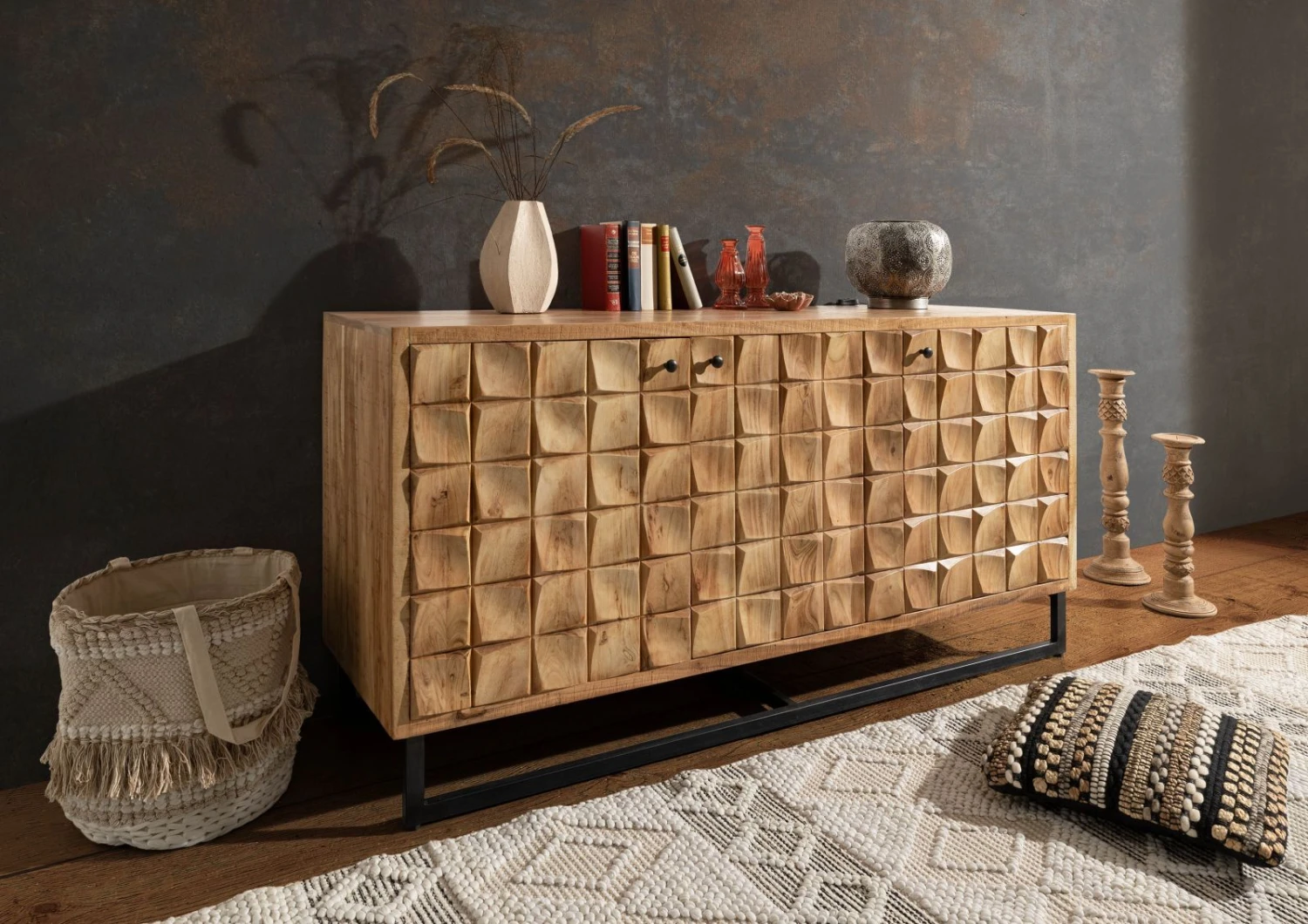 STILMÖBEL #105 Credenza In Legno Di Mango - Laccato / Marrone Chiaro 157x46x81 3 STILMÖBEL #105 Credenza In Legno Di Mango - Laccato / Marrone Chiaro 157x46x81