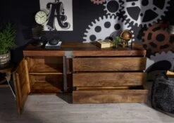 Credenza In Legno Di Mango 180x45x75 Marrone Laccato AMSTERDAM #11 -Massivmoebel24 09 312 877 0011 4