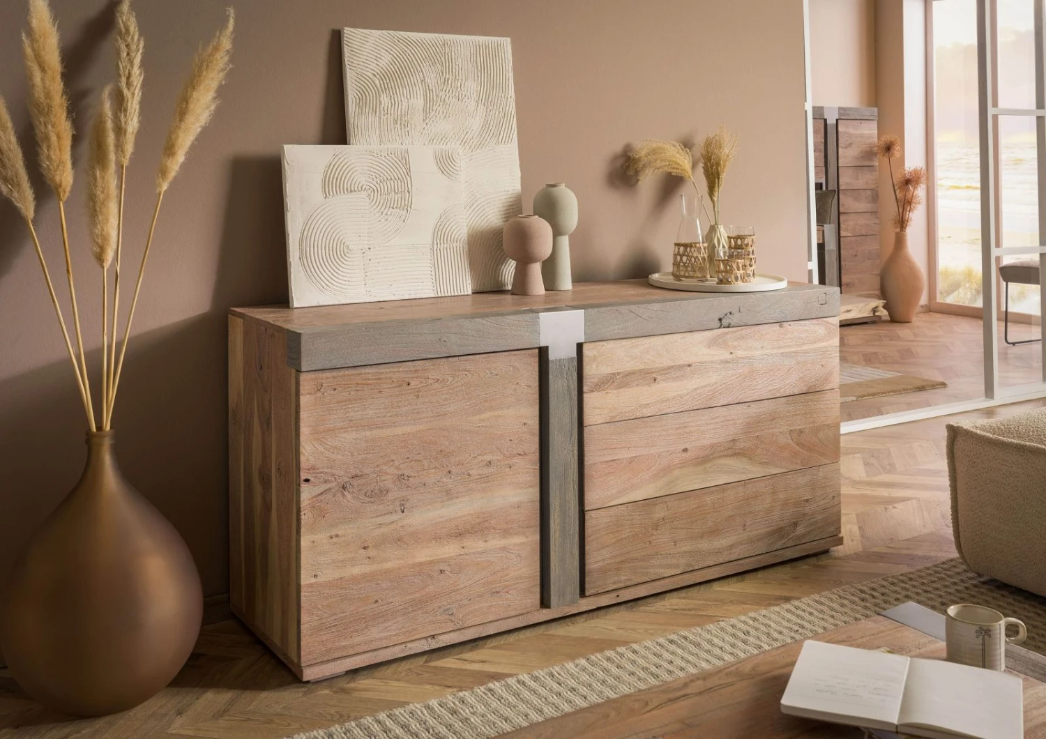 AMSTERDAM #110 Credenza In Legno Di Acacia - Laccato / Natur 160x45x75 5 AMSTERDAM #110 Credenza In Legno Di Acacia - Laccato / Natur 160x45x75 - immagine 3