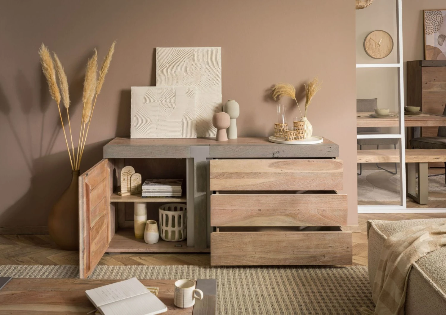 AMSTERDAM #110 Credenza In Legno Di Acacia - Laccato / Natur 160x45x75 6 AMSTERDAM #110 Credenza In Legno Di Acacia - Laccato / Natur 160x45x75 - immagine 4