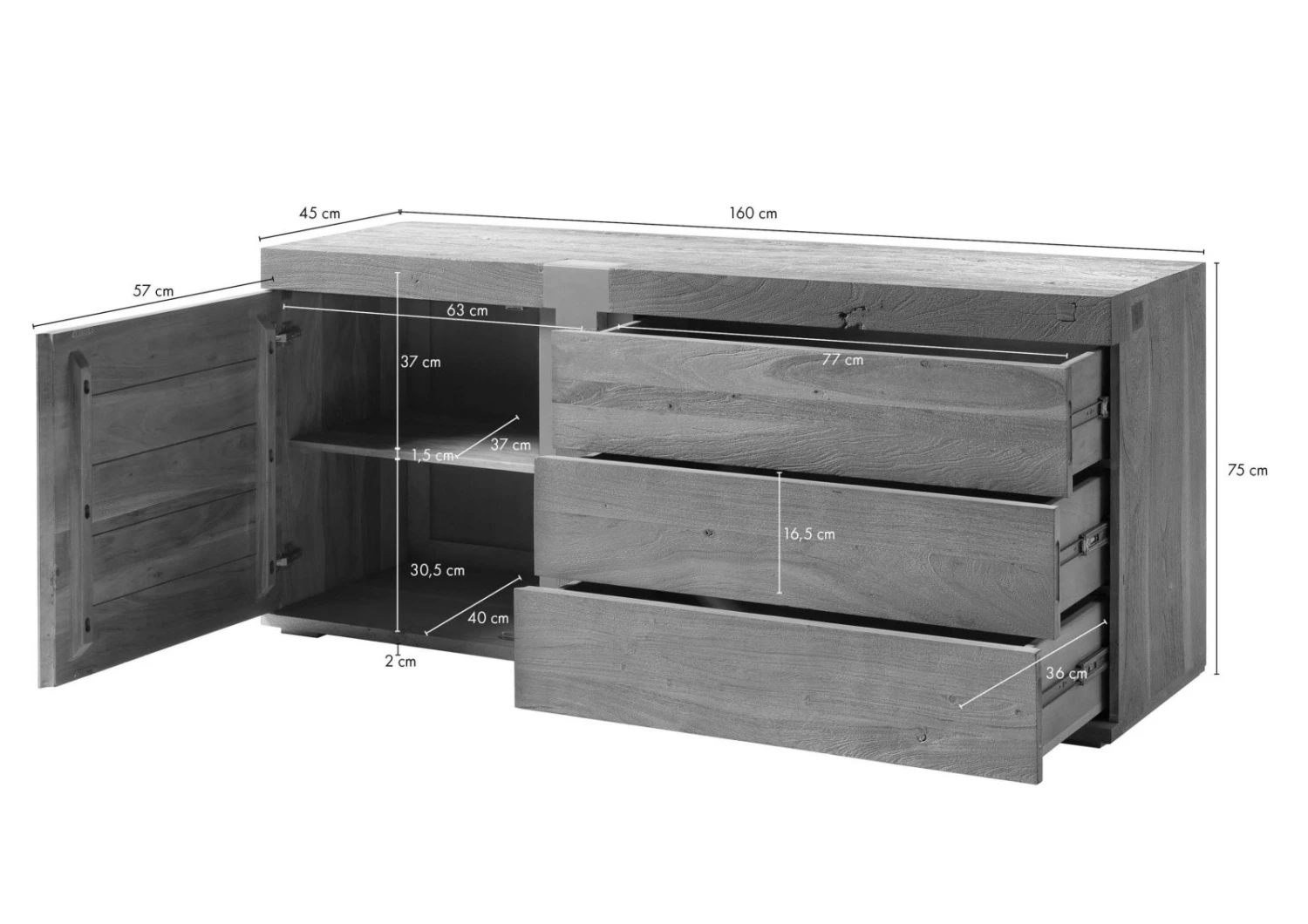 AMSTERDAM #110 Credenza In Legno Di Acacia - Laccato / Natur 160x45x75 10 AMSTERDAM #110 Credenza In Legno Di Acacia - Laccato / Natur 160x45x75 - immagine 8