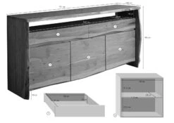 Credenza In Legno Di Acacia 191x45x96 Marrone Laccato PURE ACACIA #202 -Massivmoebel24 09 312 886 0102 08