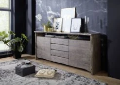 Credenza In Legno Di Acacia 210x45x96 Grigio Scuro Laccato PURE ACACIA #901