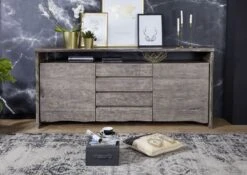 Credenza In Legno Di Acacia 210x45x96 Grigio Scuro Laccato PURE ACACIA #901 -Massivmoebel24 09 312 886 9001 3