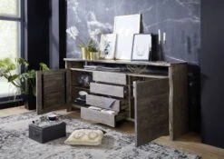 Credenza In Legno Di Acacia 210x45x96 Grigio Scuro Laccato PURE ACACIA #901 -Massivmoebel24 09 312 886 9001 5
