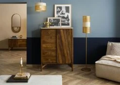 Cassettiera In Legno Di Mango 90x45x120 Marrone Oliato / Vero Marmo LOS ANGELES #10