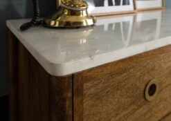 Cassettiera In Legno Di Mango 90x45x120 Marrone Oliato / Vero Marmo LOS ANGELES #10 -Massivmoebel24 09 312 891 0110 07