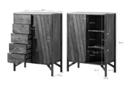 Cassettiera In Legno Di Mango 90x45x120 Marrone Oliato / Vero Marmo LOS ANGELES #10 -Massivmoebel24 09 312 891 0110 08