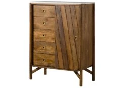 Cassettiera In Legno Di Mango 90x45x120 Marrone Oliato / Vero Marmo LOS ANGELES #10 -Massivmoebel24 09 312 891 0110 09