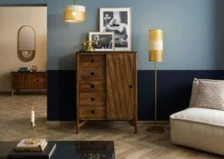 Cassettiera In Legno Di Mango 90x45x120 Marrone Oliato / Granito Scuro LOS ANGELES #110