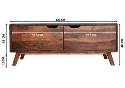 Mobile TV In Legno Di Sheesham / Palissandro 120x40x48 Noce Laccato MALMÖ 2 #118 -Massivmoebel24 09 313 220 0018 8