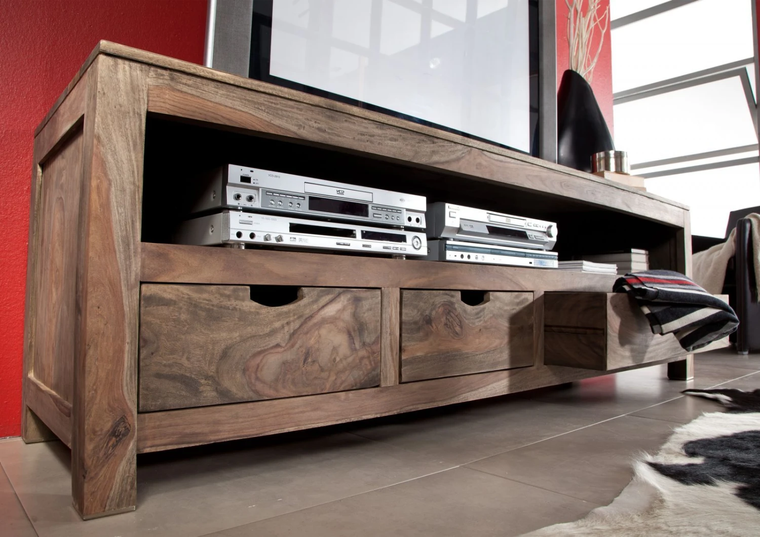 Mobile TV In Legno Di Sheesham / Palissandro 190x50x60 Grigio Scuro Oliato NATURE GREY #44 5 Mobile TV In Legno Di Sheesham / Palissandro 190x50x60 Grigio Scuro Oliato NATURE GREY #44 - immagine 3