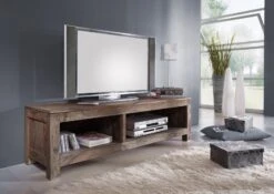 Mobile TV In Legno Di Sheesham / Palissandro 148x45x45 Grigio Scuro Oliato NATURE GREY #0123